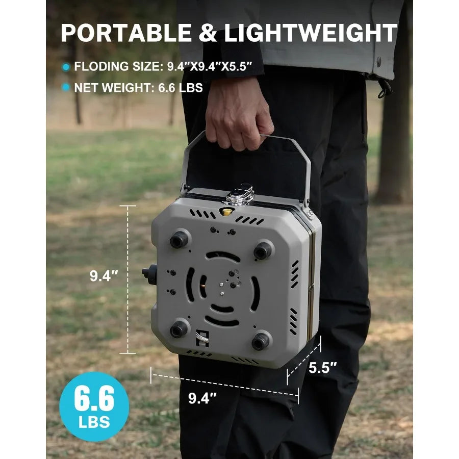 2 Burner Propane Camping Stove with Griddle Grates Portable Foldable Cooking Stove with Total 16 000 BTU Two Piezo Ignition Adj