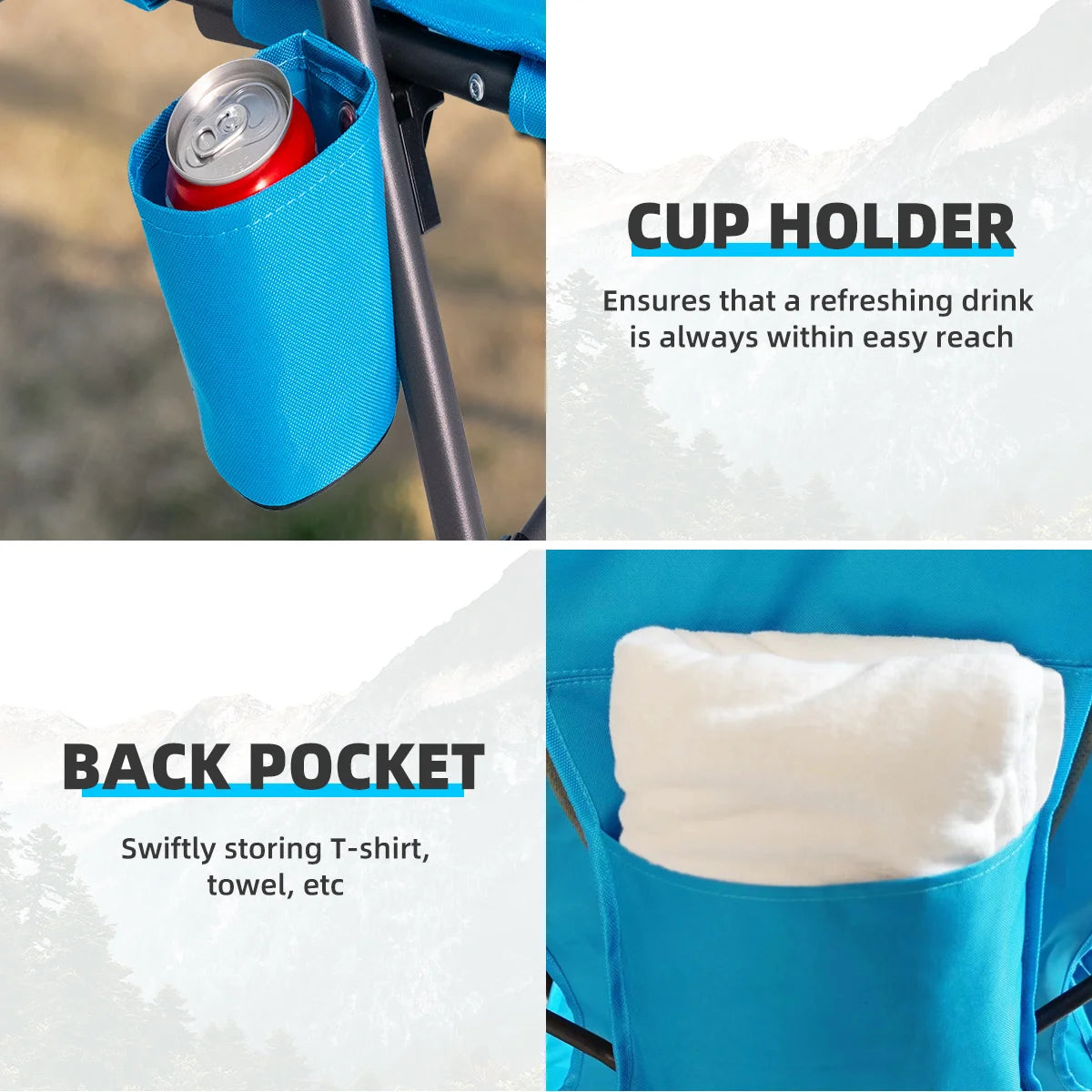 Tisetrail Folding Portable Beach Chair For Adults With Cup Holder