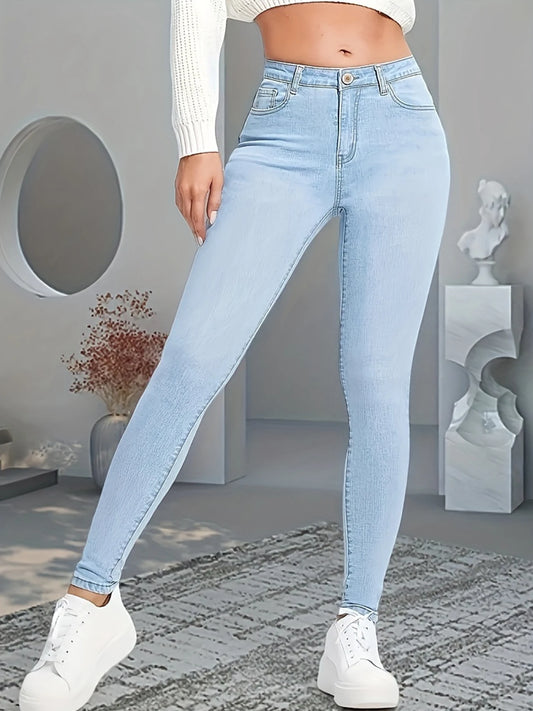 Womens High Waist Elastic Slim Fit Jeans With Slanted Pockets