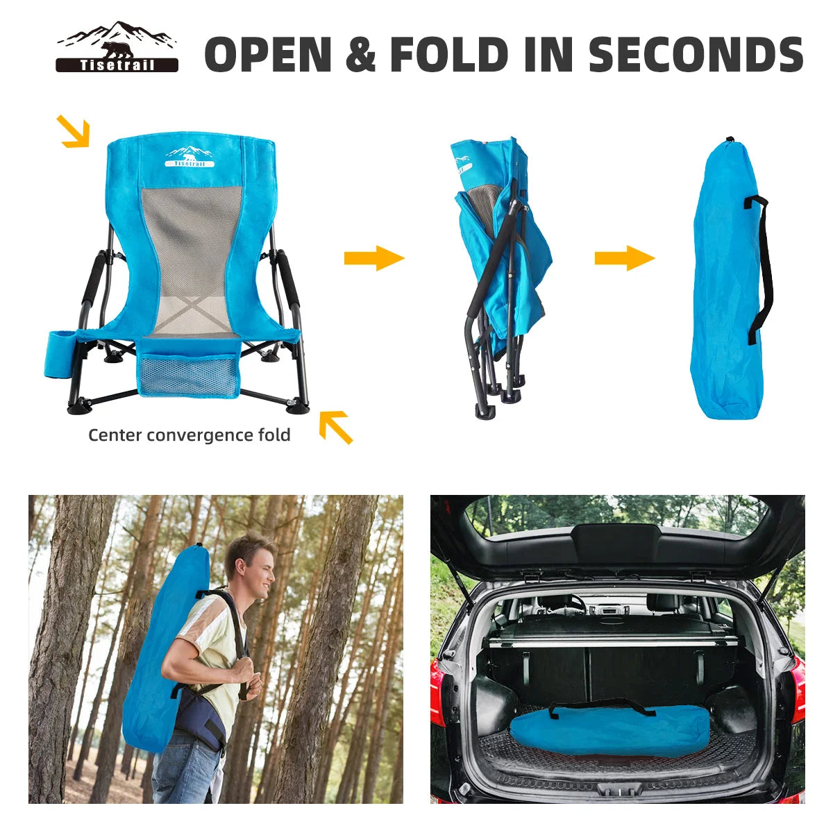 Tisetrail Folding Portable Beach Chair For Adults With Cup Holder