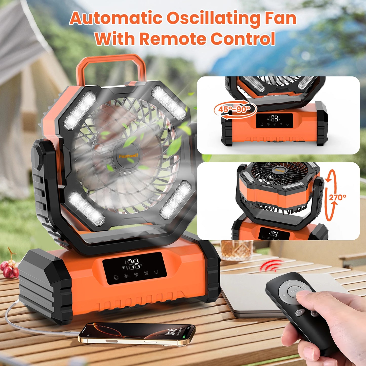 Portable 20000mAh LED Camping Fan With Touch Control