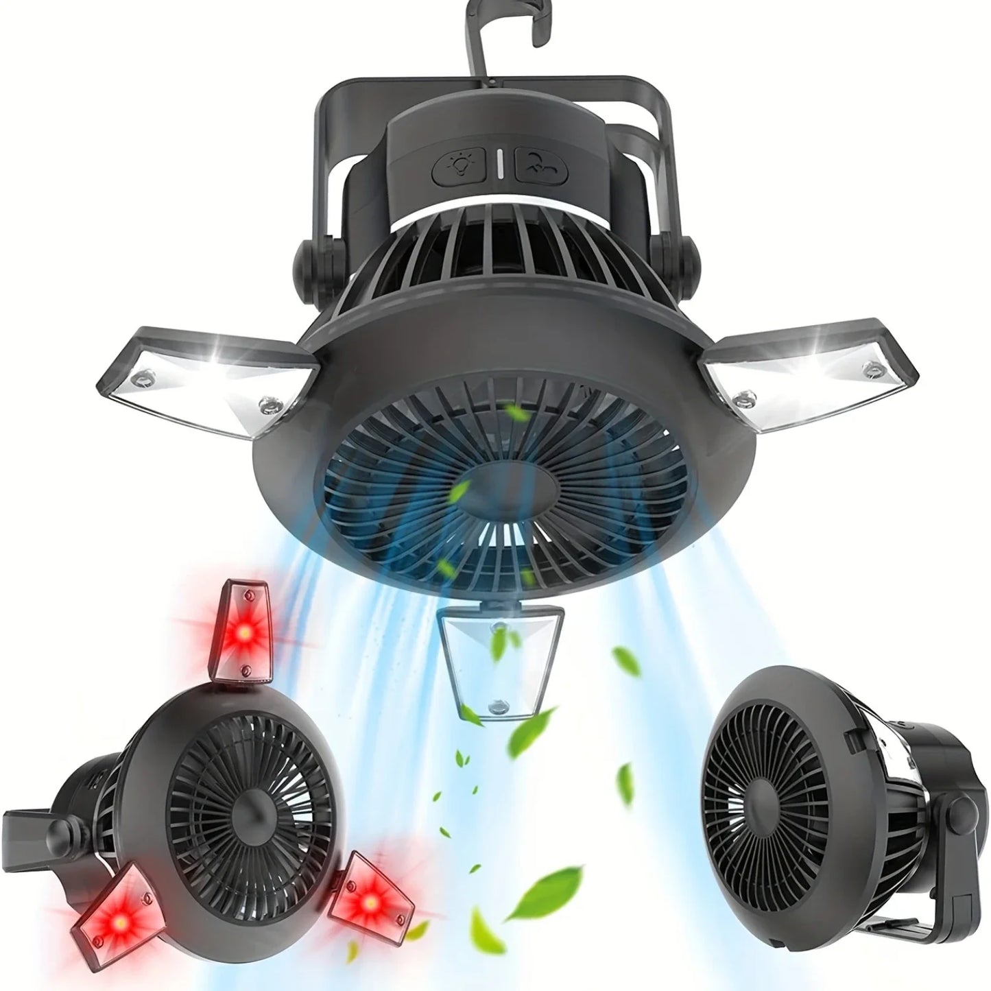 Portable Solar Camping Fan With LED Lantern 4000mAh Battery