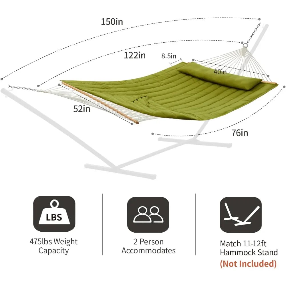 Outdoor Double Hammock With Hardwood Spreader Bars Durable