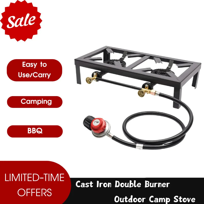 Elite Outdoor Store Cast Iron Double Burner Propane Camp Stove