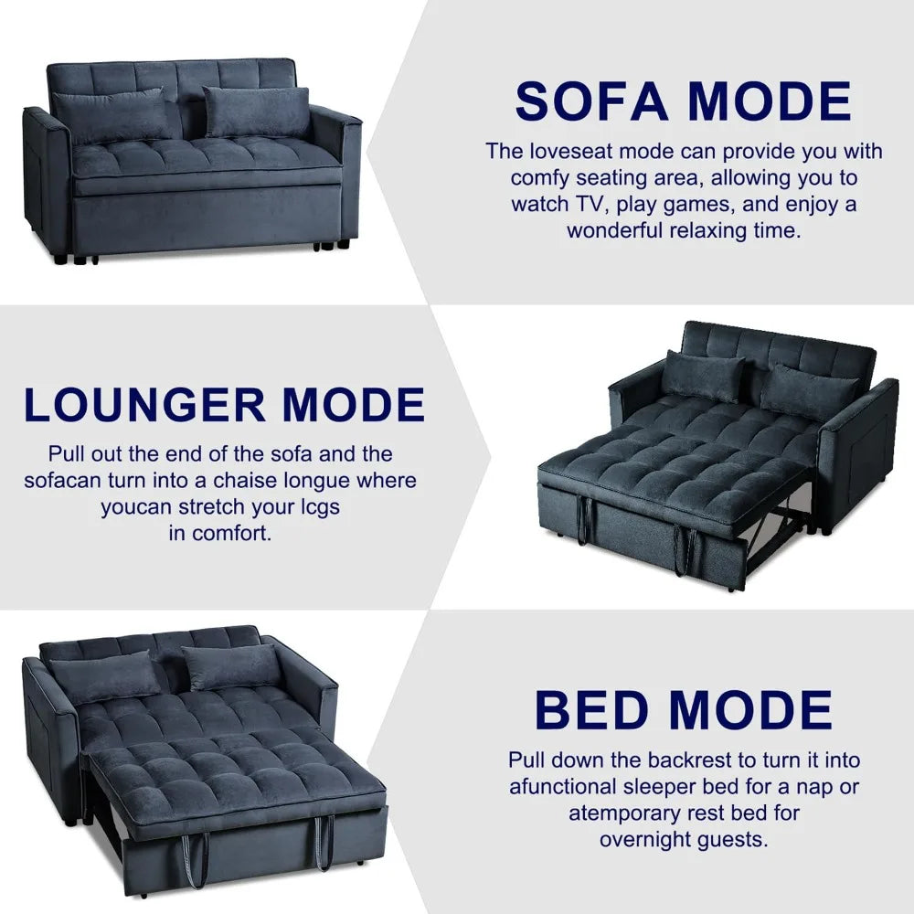 ZHUXIANG Convertible Sleeper Sofa Bed With Side Pocket Velvet