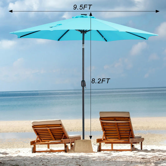 JHK Solar Patio Umbrella 32 LED Lights UV-Resistant Tilt Crank