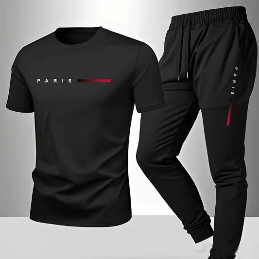 Paris Men's Two Piece Set Letter Print Summer Sports Fashion
