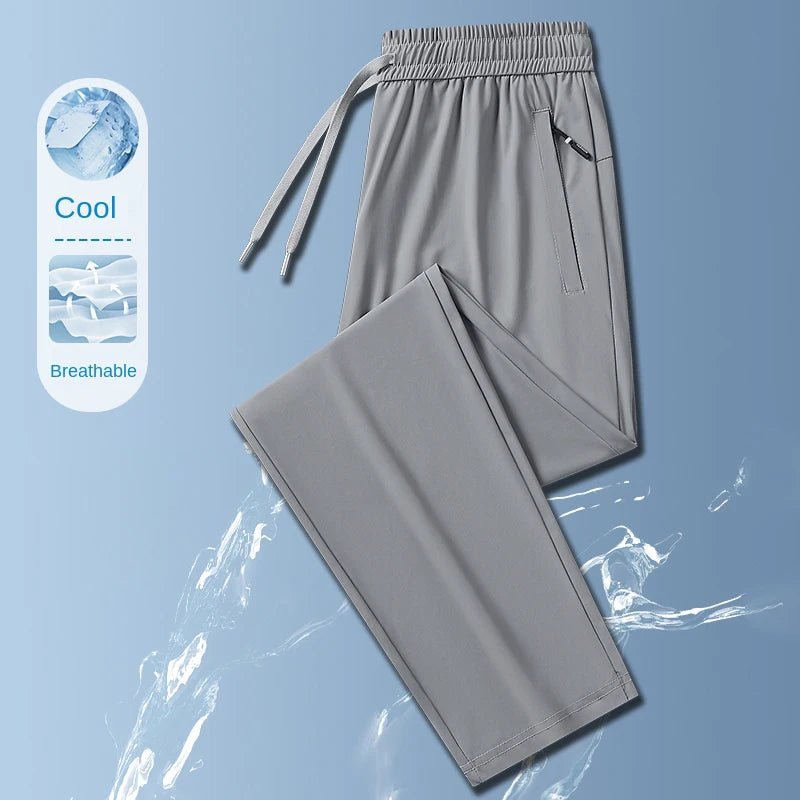 Ice Silk Mens Summer Breathable Outdoor Stretch Business Casual Trousers