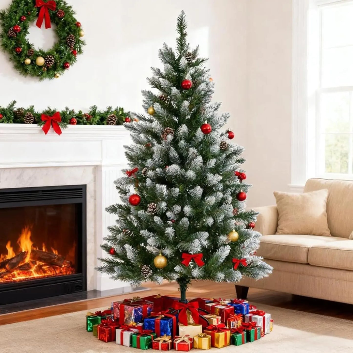 Durable Pre-Lit Artificial Christmas Tree With Bright LED Lights