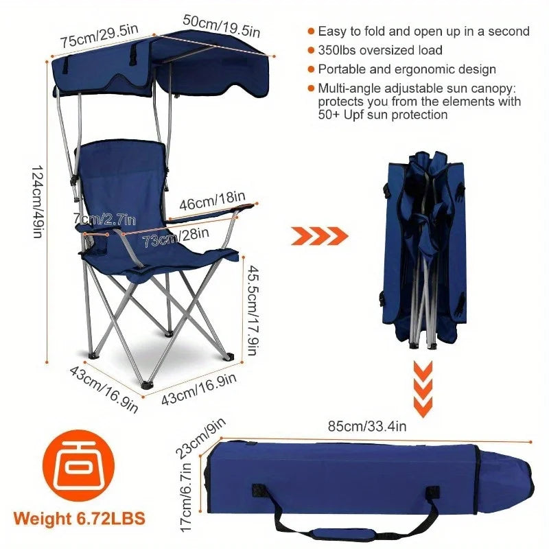 All Weather Camping Chair With Canopy Folding Lounge UPF 50