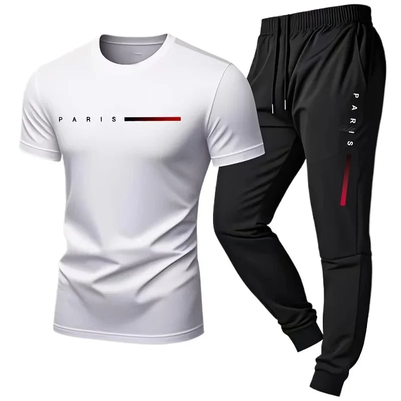 Paris Men's Two Piece Set Letter Print Summer Sports Fashion
