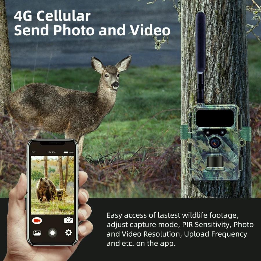 4G Cellular Trail Camera App Control 2.7K HD Night Vision