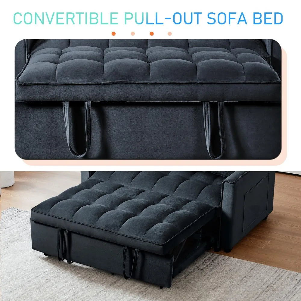 ZHUXIANG Convertible Sleeper Sofa Bed With Side Pocket Velvet