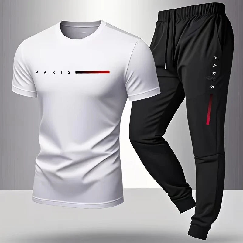 Paris Men's Two Piece Set Letter Print Summer Sports Fashion