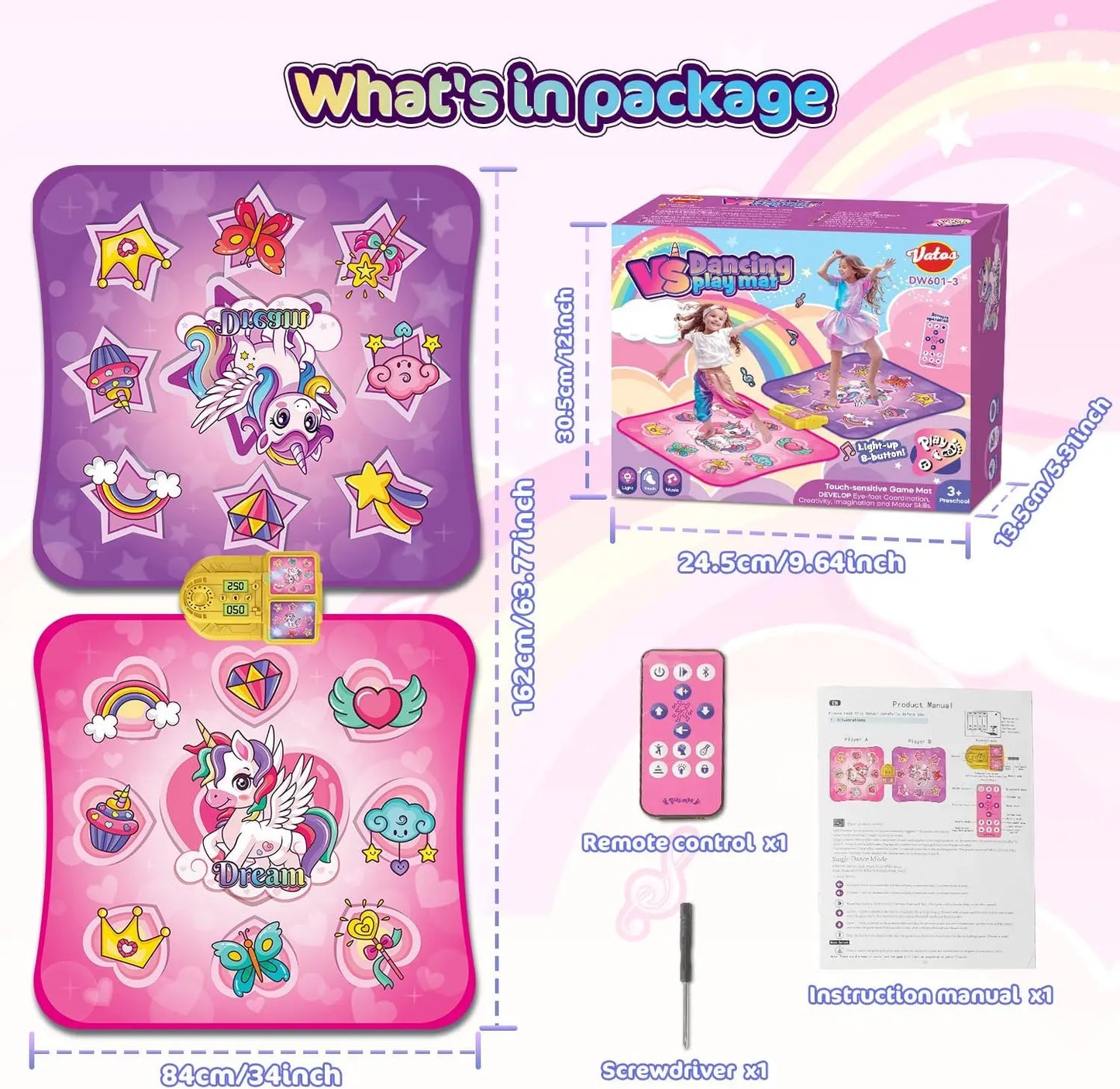 VATOS Unicorn Dance Mat Dual Pack for Kids Indoor Outdoor