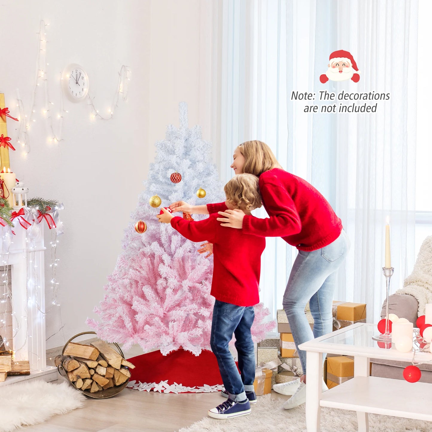 LIFEZEA Artificial Christmas Tree Hinged Flocked Indoor Holiday Decoration Lifelike