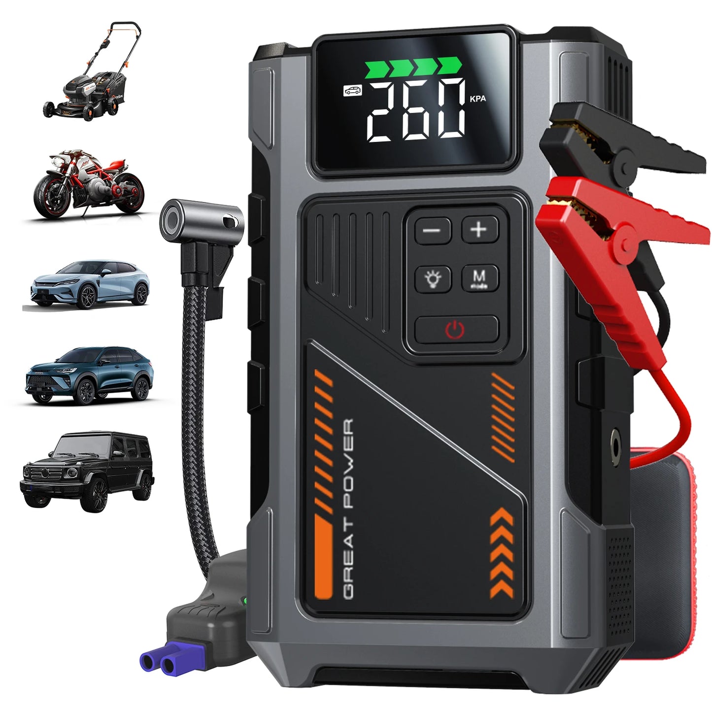 Portable Car Jump Starter With Air Compressor 3000A Peak 150 PSI Tire Inflator