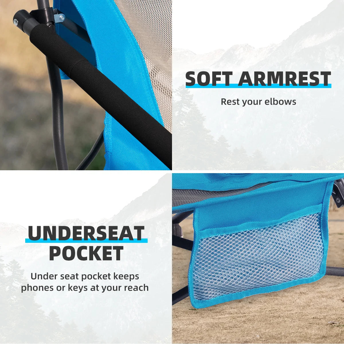 Tisetrail Folding Portable Beach Chair For Adults With Cup Holder