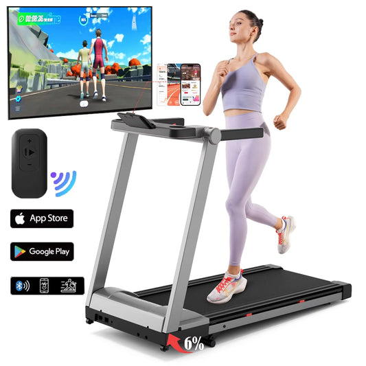 3.5HP foldable incline home treadmill with handle bar holder, 350LBS capacity, touch screen, smart app data monitoring
