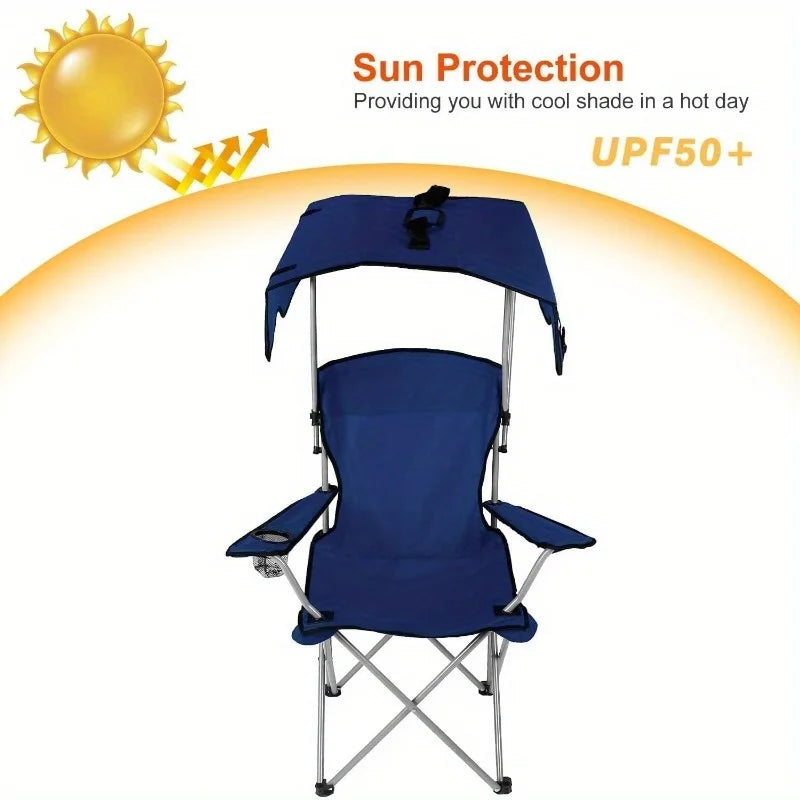 All Weather Camping Chair With Canopy Folding Lounge UPF 50
