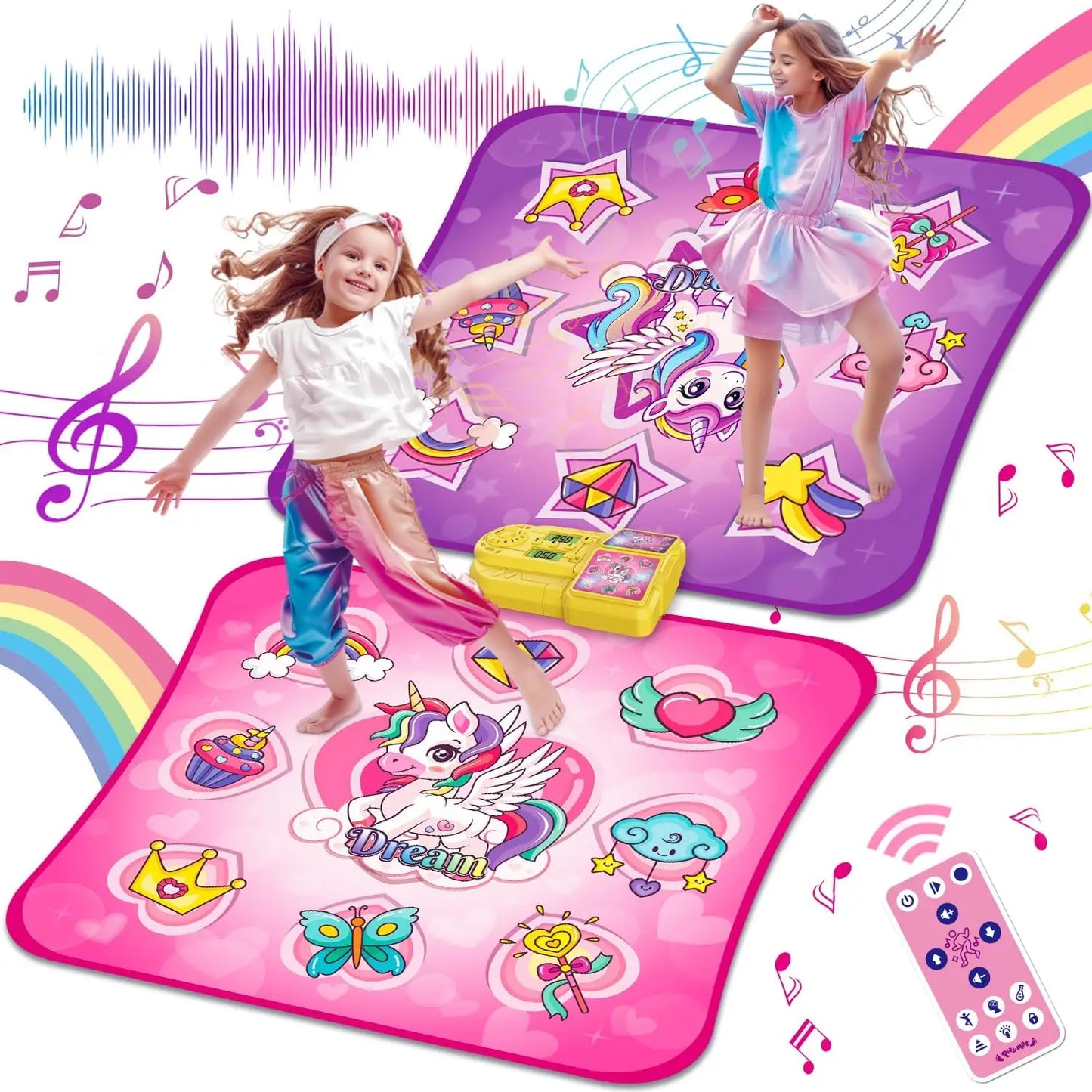 VATOS Unicorn Dance Mat Dual Pack for Kids Indoor Outdoor