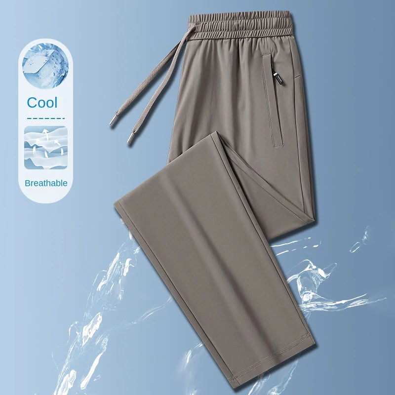 Ice Silk Mens Summer Breathable Outdoor Stretch Business Casual Trousers