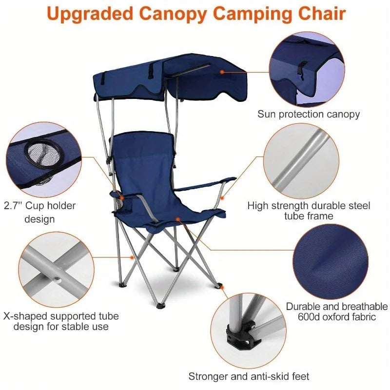 All Weather Camping Chair With Canopy Folding Lounge UPF 50