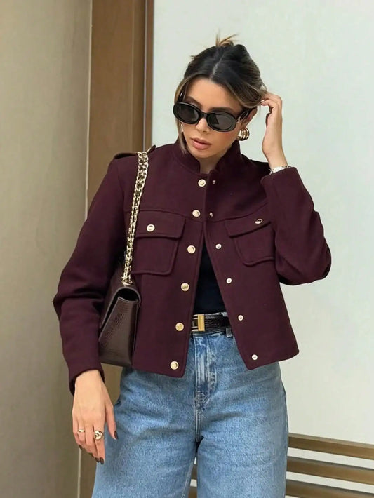 Vintage Bomber Jacket With Pockets And Single Breasted Closure