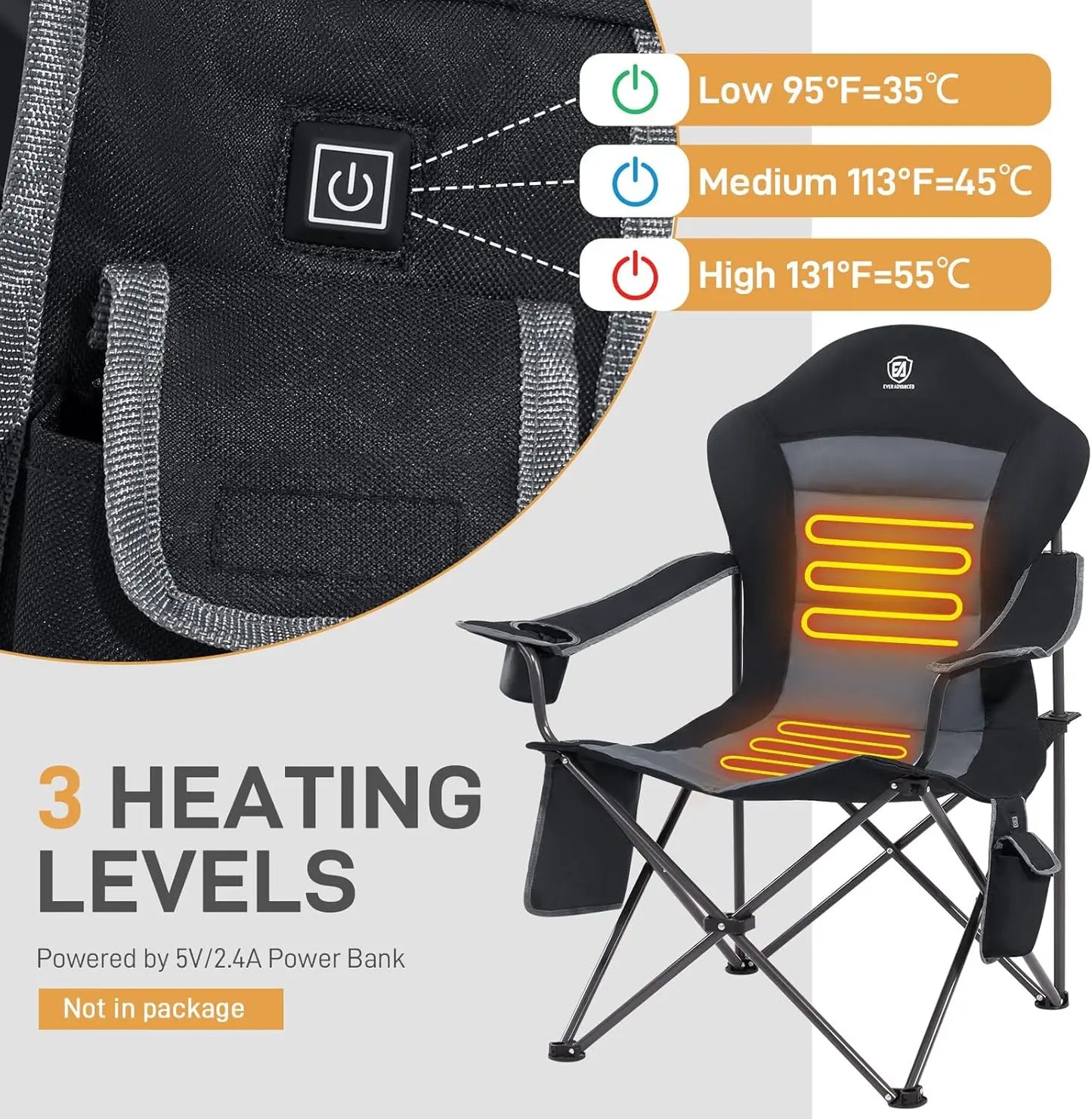 XMSJ Heated Camping Chair With 3 Heat Levels Portable