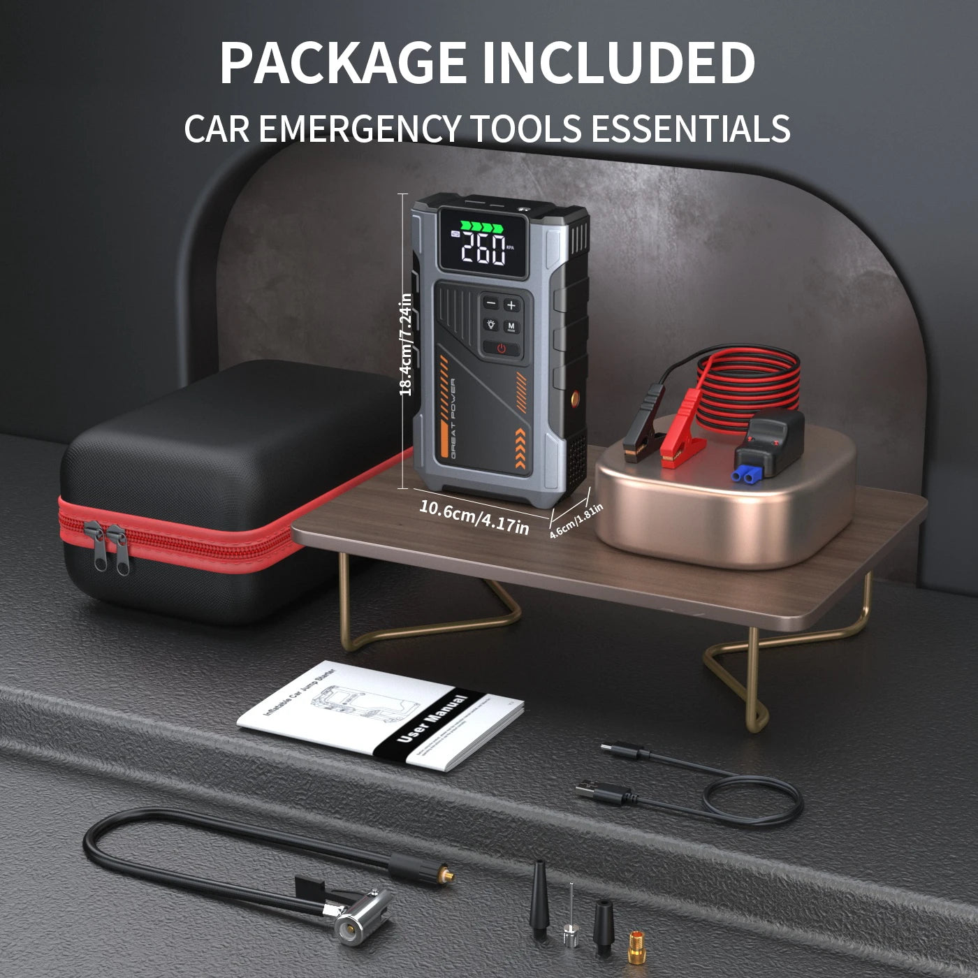Portable Car Jump Starter With Air Compressor 3000A Peak 150 PSI Tire Inflator