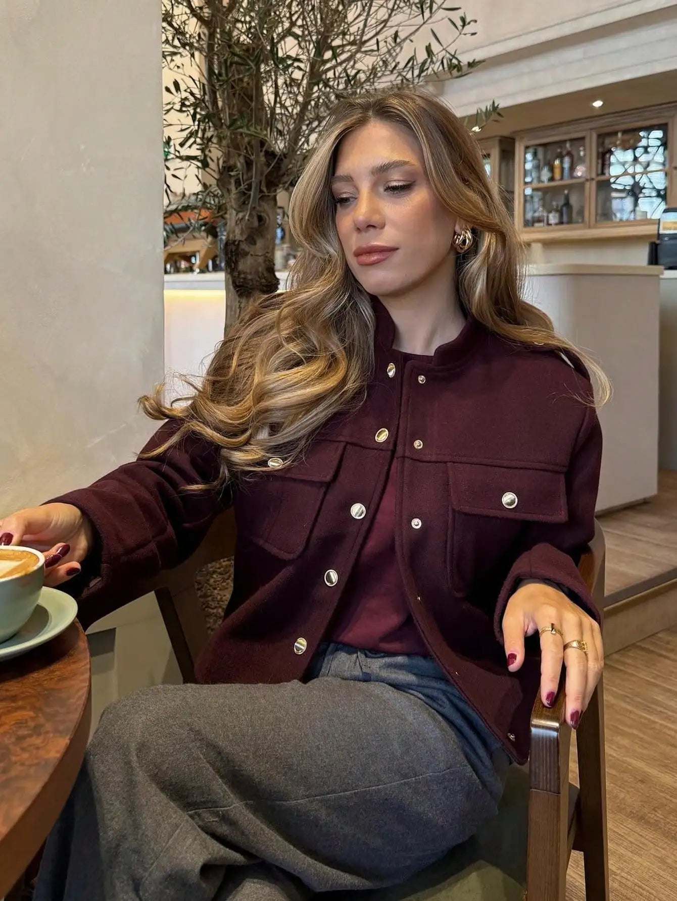 Vintage Bomber Jacket With Pockets And Single Breasted Closure