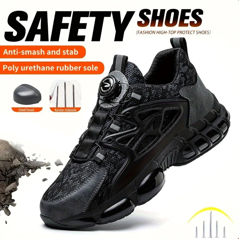 Stab Proof Work Shoes For Men With Elastic Buttons And Lace Up