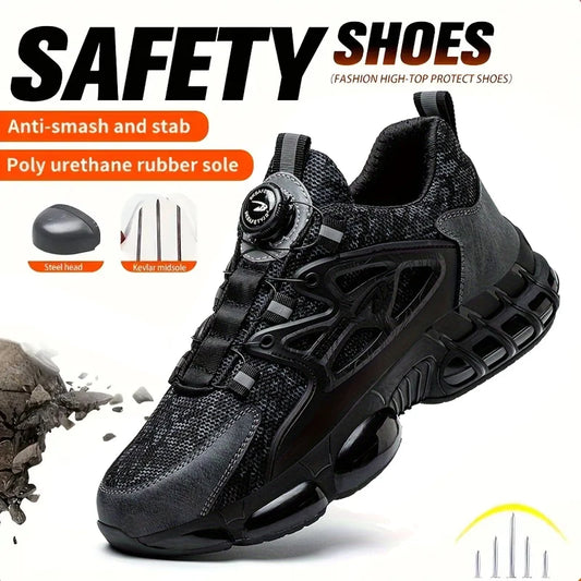 Stab Proof Work Shoes For Men With Elastic Buttons And Lace Up