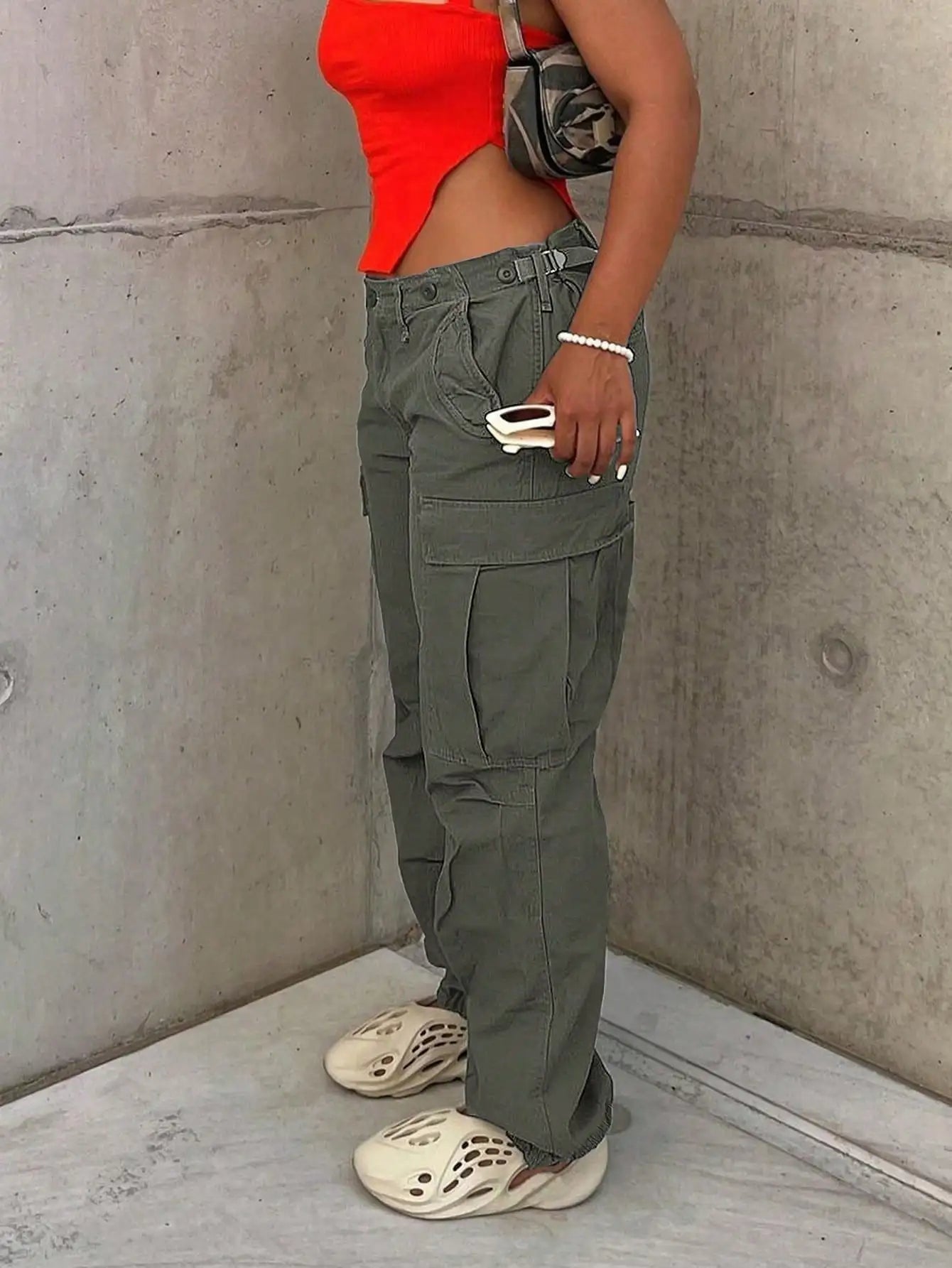Womens Cargo Pants Mid Rise Loose Fit Wide Leg Y2K Streetwear For Outdoor Mountaineering