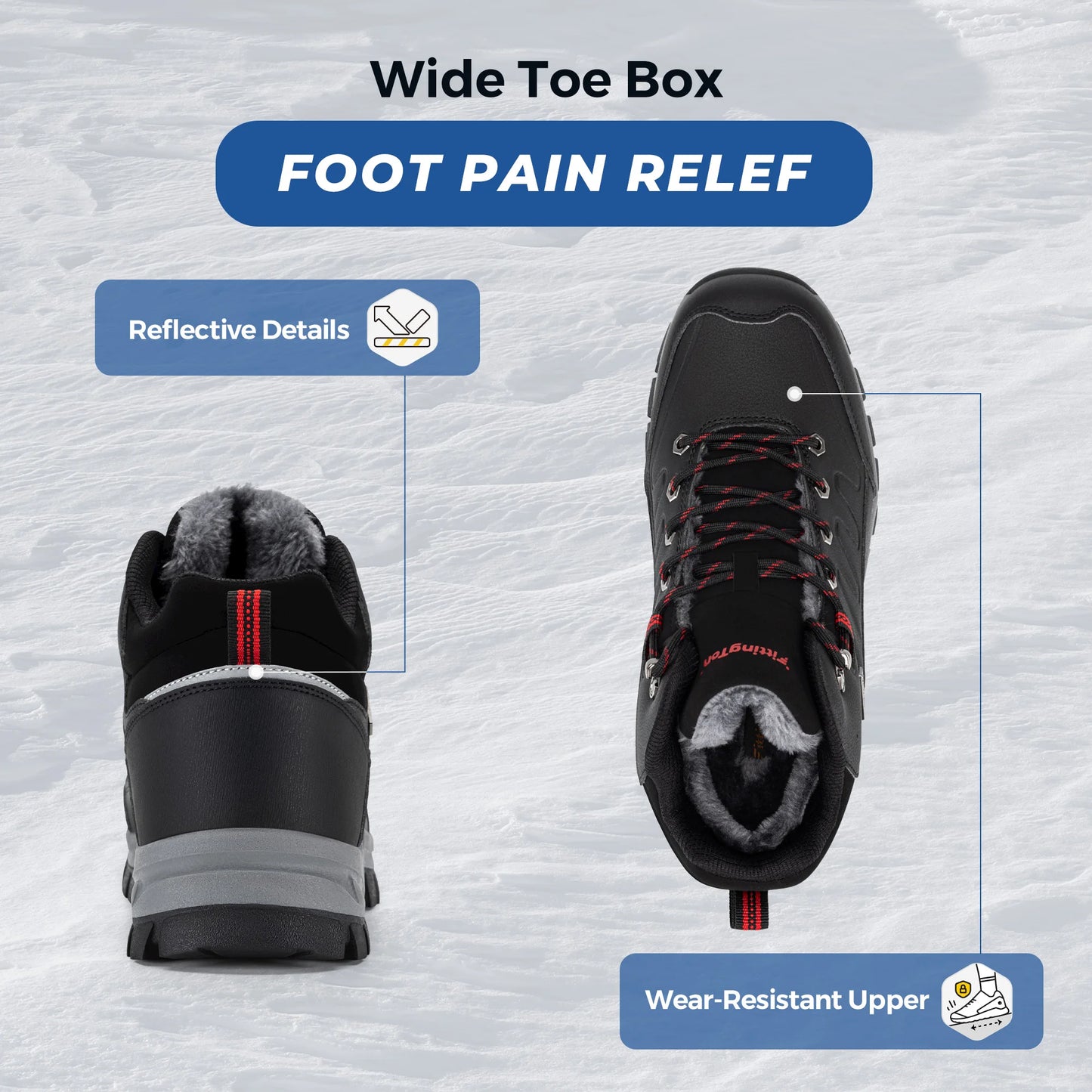 Men's Wide Snow Boots Winter Anti Slip Fur Lined Outdoor