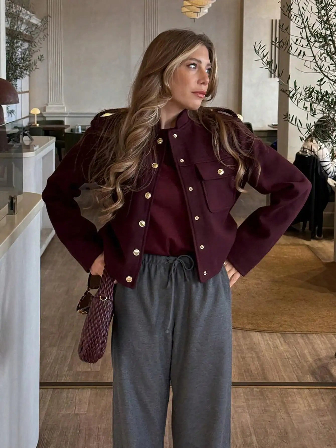 Vintage Bomber Jacket With Pockets And Single Breasted Closure