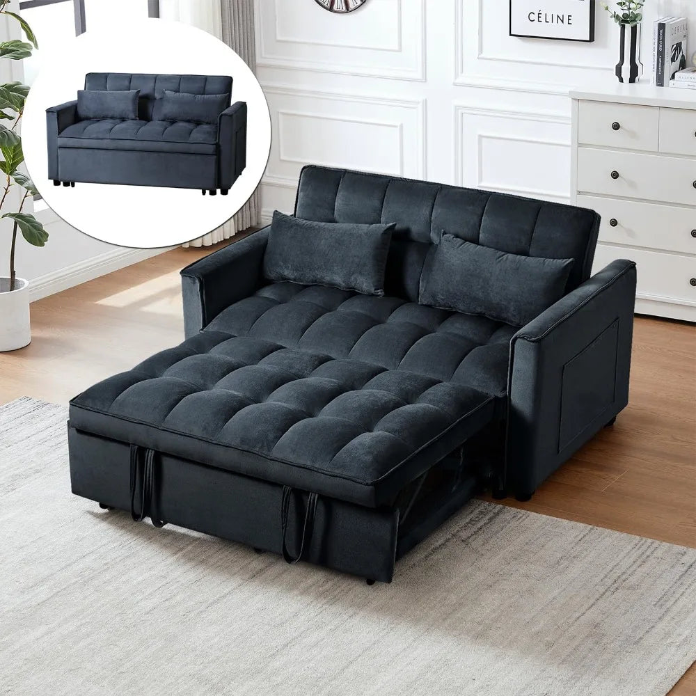 ZHUXIANG Convertible Sleeper Sofa Bed With Side Pocket Velvet