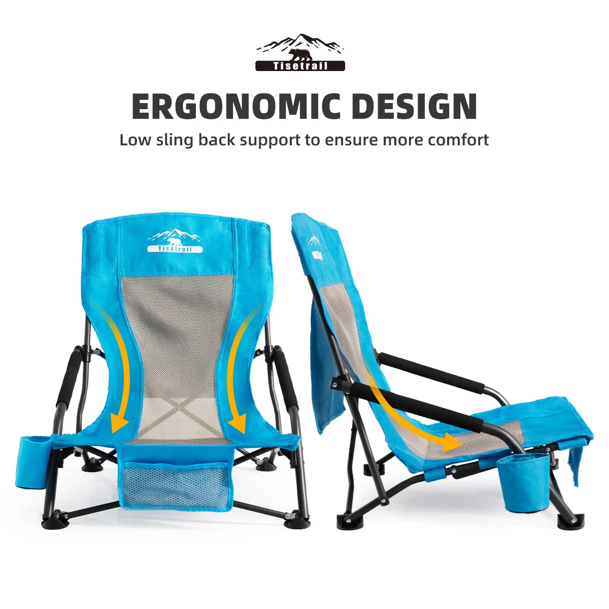 Tisetrail Folding Portable Beach Chair For Adults With Cup Holder