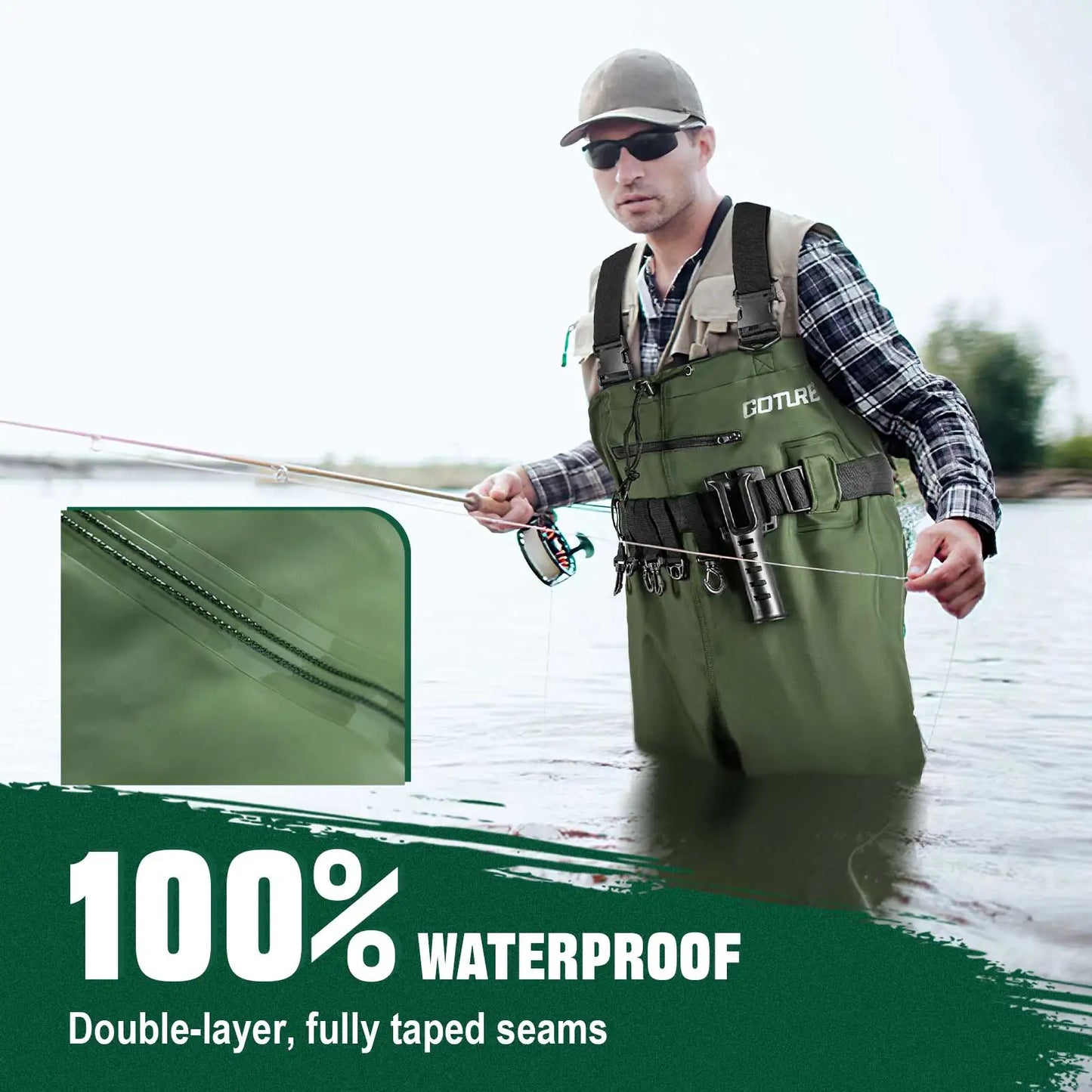 Goture Waterproof Bootfoot Chest Waders For Men And Women With Boot Hanger