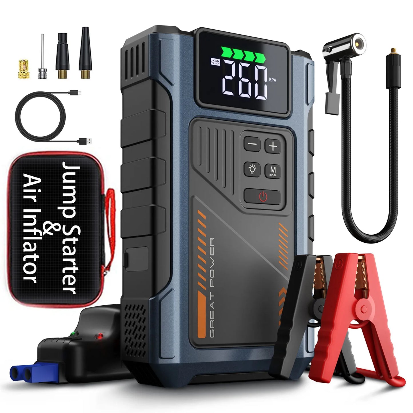 Portable Car Jump Starter With Air Compressor 3000A Peak 150 PSI Tire Inflator