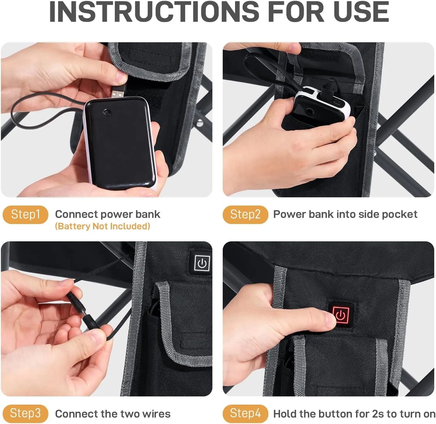 XMSJ Heated Camping Chair With 3 Heat Levels Portable