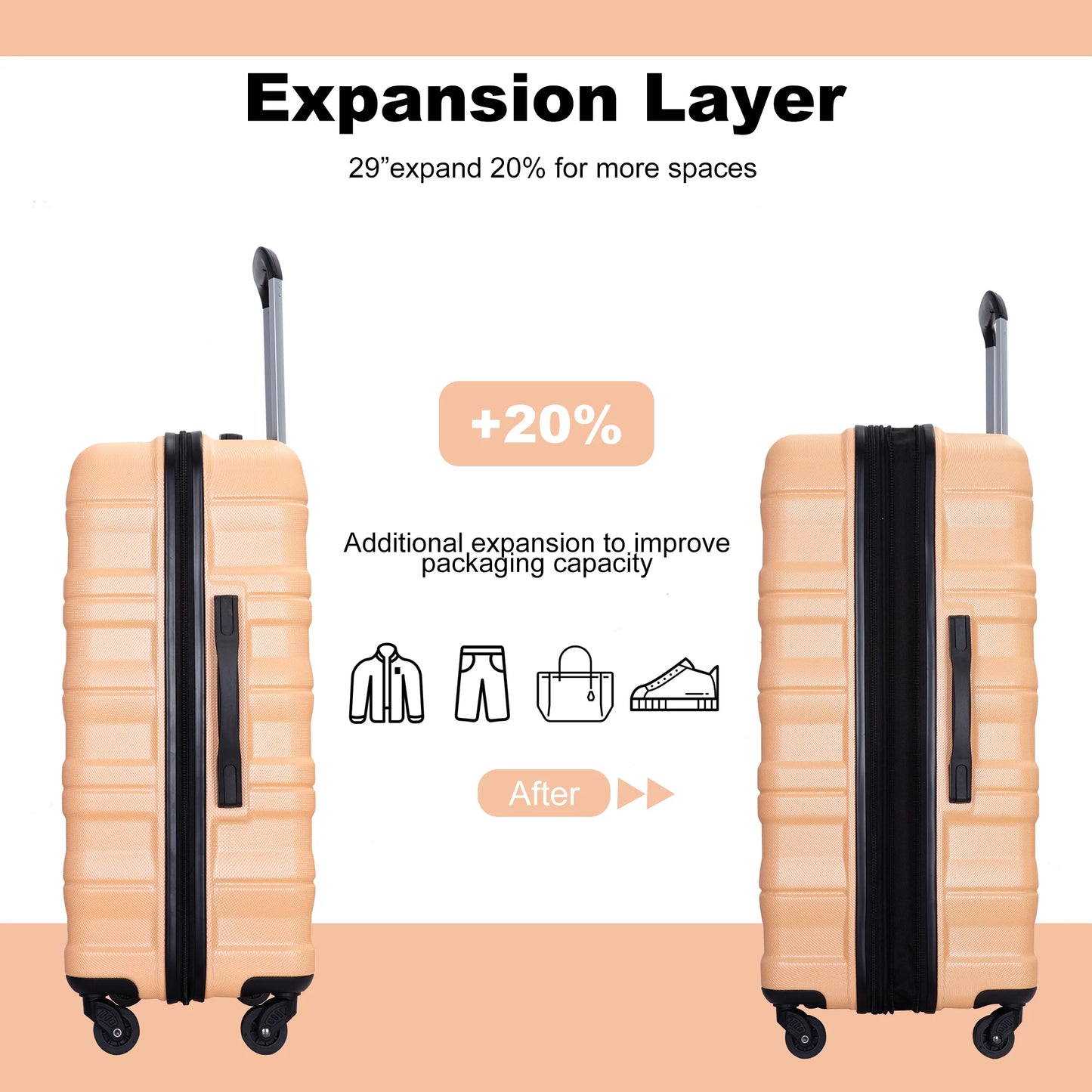 3 Piece Luggage Sets,PC Hardside Suitcase with Expandable,Spinner Wheels, TSA Lock,Carry on Luggage Set
