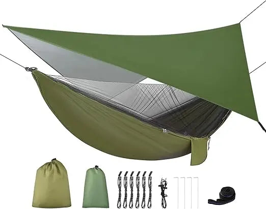 Camping Hammock With Rain Fly Tarp Mosquito Net And Straps
