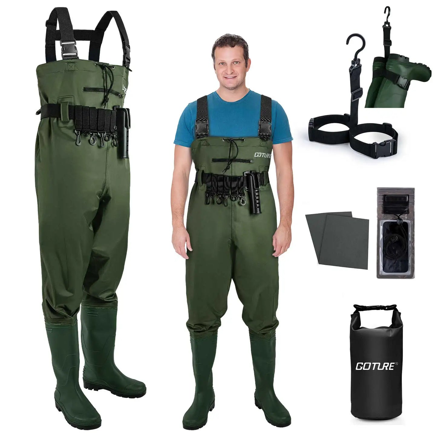Goture Waterproof Bootfoot Chest Waders For Men And Women With Boot Hanger