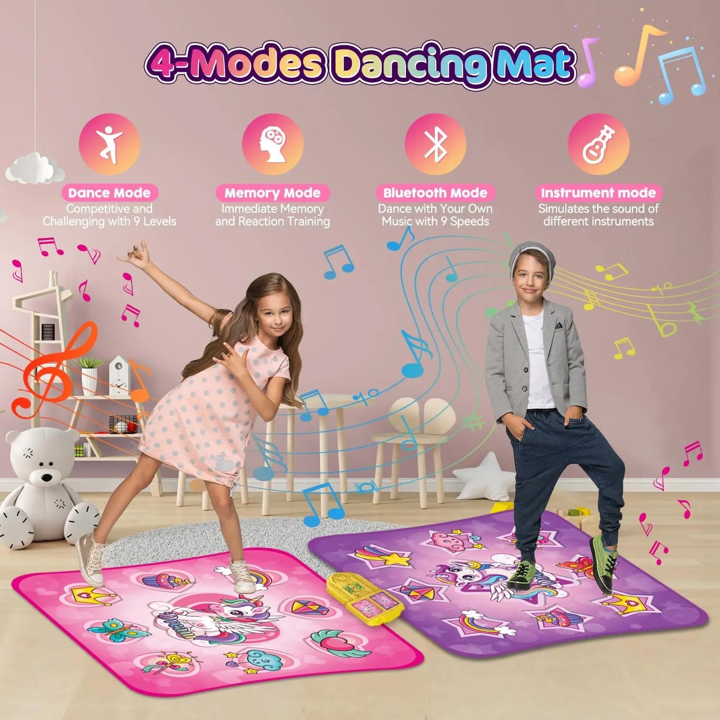 VATOS Unicorn Dance Mat Dual Pack for Kids Indoor Outdoor