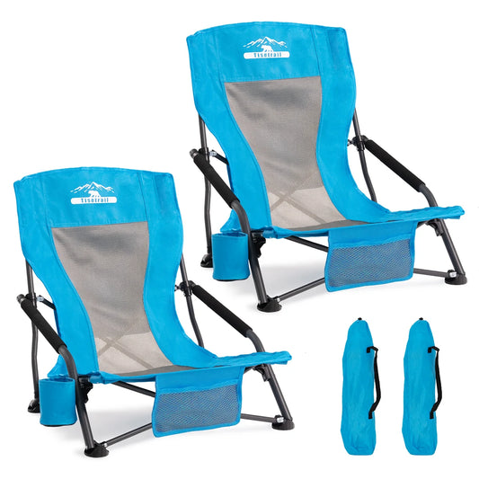Tisetrail Folding Portable Beach Chair For Adults With Cup Holder