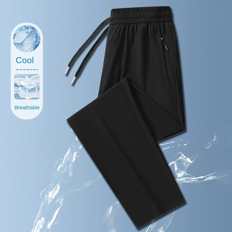 Ice Silk Mens Summer Breathable Outdoor Stretch Business Casual Trousers