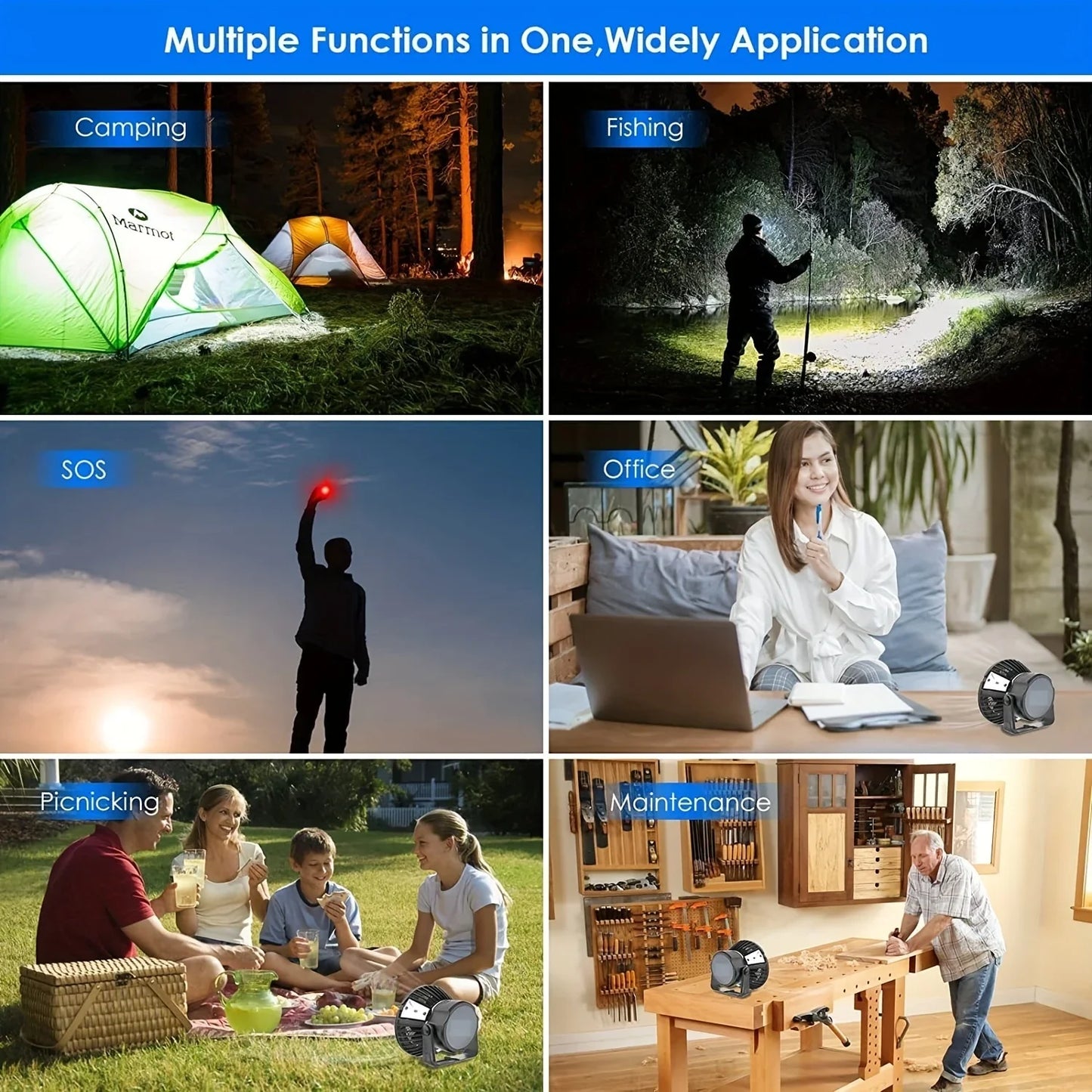 Portable Solar Camping Fan With LED Lantern 4000mAh Battery