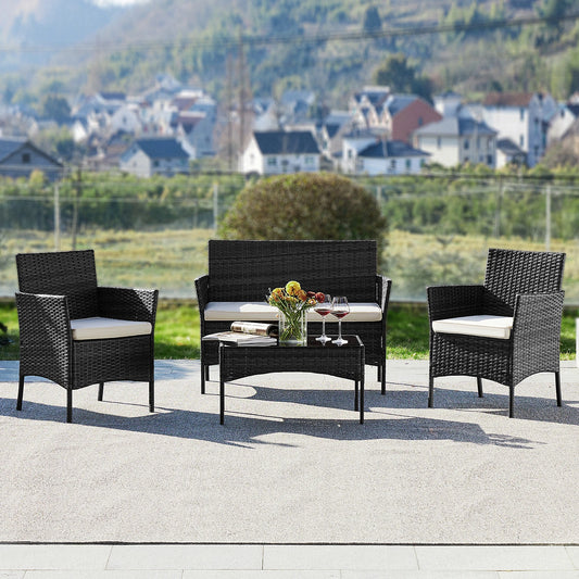 JHK 4 Piece Outdoor Patio Furniture Set Wicker Rattan Chairs