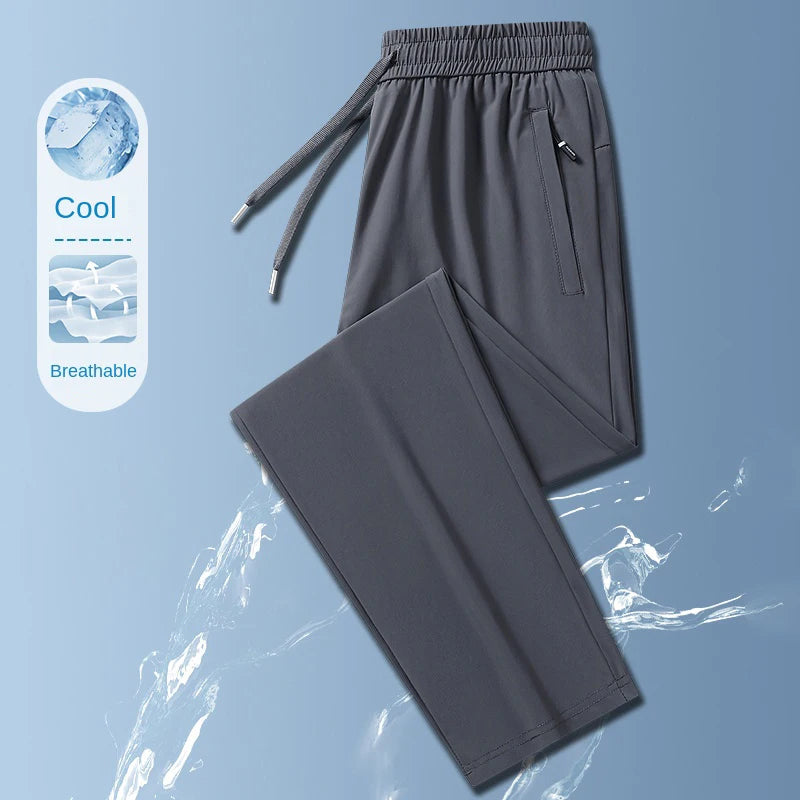 Ice Silk Mens Summer Breathable Outdoor Stretch Business Casual Trousers